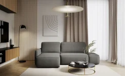 Divano Letto con Penisola Grigio Contenitore Reclinabile 229x148 cm, Cuscini Sfoderabili - Rezzo