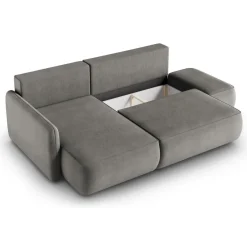 Divano Letto con Penisola Grigio Contenitore Reclinabile 229x148 cm, Cuscini Sfoderabili - Rezzo