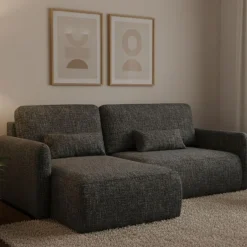 Divano Letto con Penisola Grigio Scuro Contenitore Reclinabile 207x148 cm, Reversibile - Pagno