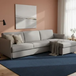 Divano Letto con Penisola Grigio Sfoderabile Contenitore 260x160 cm, Idrorepellente Trasformabile in Letto Rete Elettrosaldata Made in Italy
