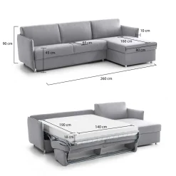 Divano Letto con Penisola Grigio Sfoderabile Contenitore 280x160 cm, Idrorepellente Multiposizione Trasformabile in Letto Made in Italy - Celleno
