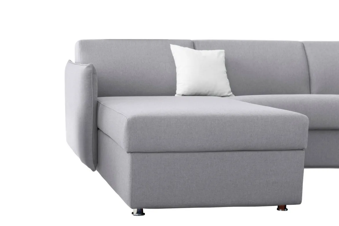 Divano Letto con Penisola Grigio Sfoderabile Contenitore 280x160 cm, Idrorepellente Multiposizione Trasformabile in Letto Made in Italy - Celleno