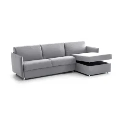 Divano Letto con Penisola Grigio Sfoderabile Contenitore 280x160 cm, Idrorepellente Multiposizione Trasformabile in Letto Made in Italy - Celleno