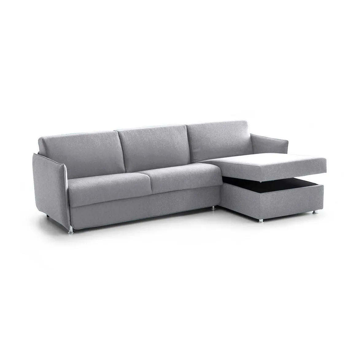 Divano Letto con Penisola Grigio Sfoderabile Contenitore 280x160 cm, Idrorepellente Multiposizione Trasformabile in Letto Made in Italy - Celleno