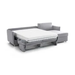 Divano Letto con Penisola Grigio Sfoderabile Contenitore 280x160 cm, Idrorepellente Multiposizione Trasformabile in Letto Made in Italy - Celleno
