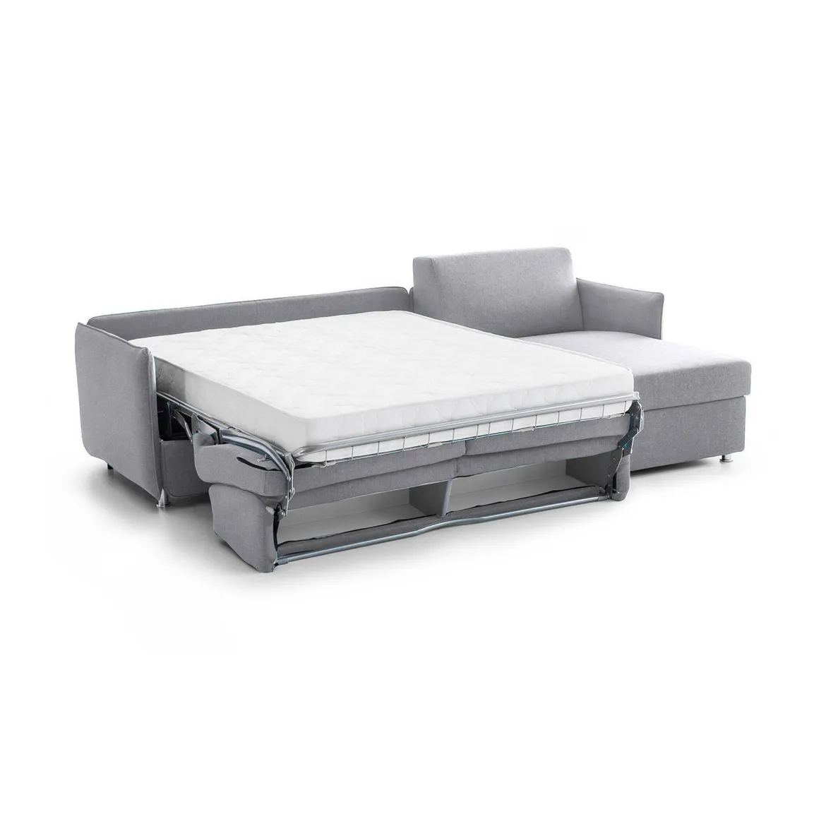 Divano Letto con Penisola Grigio Sfoderabile Contenitore 280x160 cm, Idrorepellente Multiposizione Trasformabile in Letto Made in Italy - Celleno
