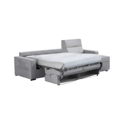 Divano Letto con Penisola Grigio Sfoderabile Contenitore 285x160 cm, Idrorepellente Multiposizione Trasformabile in Letto Made in Italy - Esca