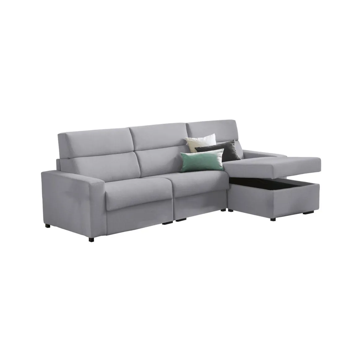 Divano Letto con Penisola Grigio Sfoderabile Contenitore 285x160 cm, Idrorepellente Multiposizione Trasformabile in Letto Made in Italy - Esca