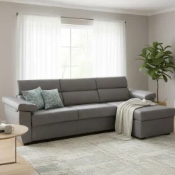 Divano Letto con Penisola Grigio Tortora Sfoderabile Contenitore 260x160 cm, Idrorepellente Multiposizione Made in Italy - Sumirago