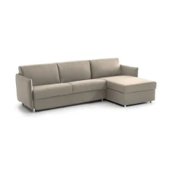 Divano Letto con Penisola Grigio Tortora Sfoderabile Contenitore 260x160 cm, Idrorepellente Multiposizione Trasformabile in Letto Made in Italy