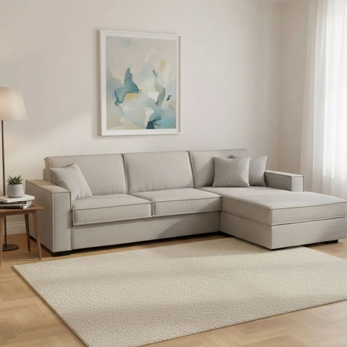 Divano letto con penisola grigio 280x95cm - Achico