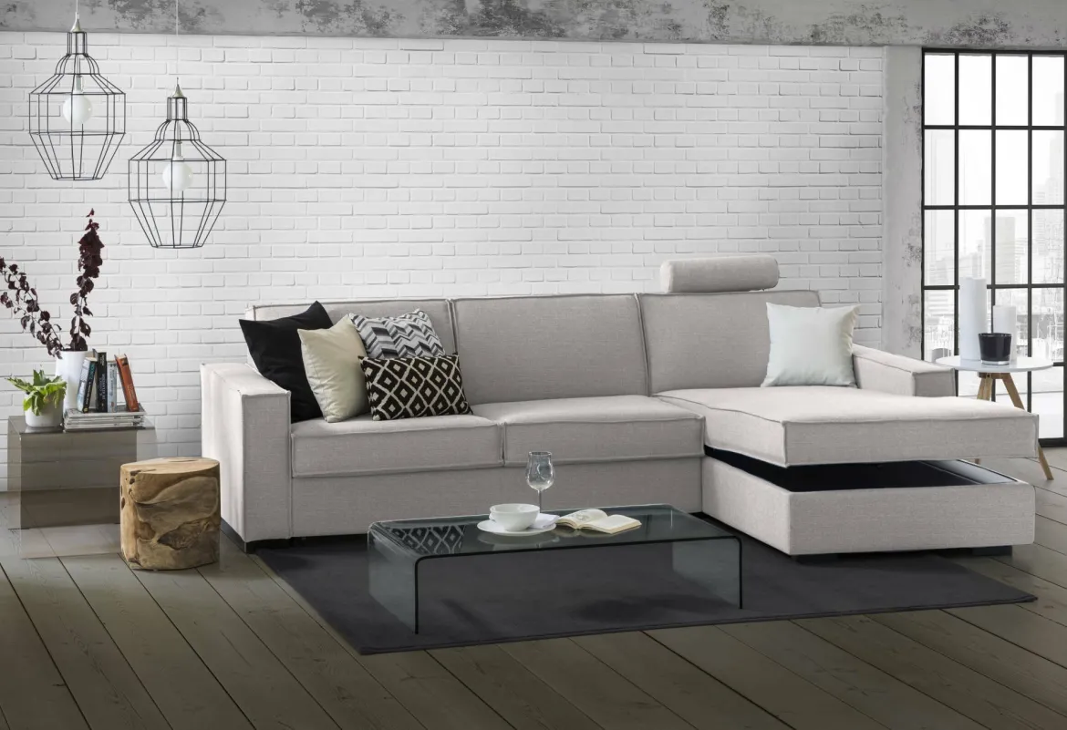 Divano letto con penisola grigio 280x95cm - Achico