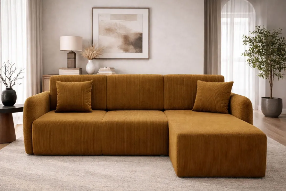Divano Letto con Penisola Marrone Contenitore Reversibile 245x185 cm, Reclinabile - Ranco