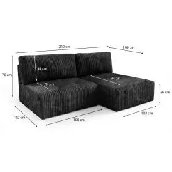 Divano Letto con Penisola Nero Contenitore Reclinabile 229x148 cm, Cuscini Sfoderabili - Rezzo