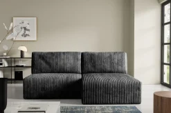 Divano Letto con Penisola Nero Contenitore Reclinabile 229x148 cm, Cuscini Sfoderabili - Rezzo
