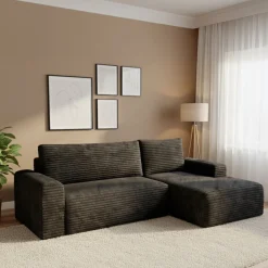 Divano Letto con Penisola Nero Contenitore Reclinabile 268x163 cm, Cuscini Sfoderabili - Folgarida