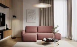 Divano Letto con Penisola Rosa Contenitore Reclinabile 229x148 cm, Cuscini Sfoderabili - Rezzo