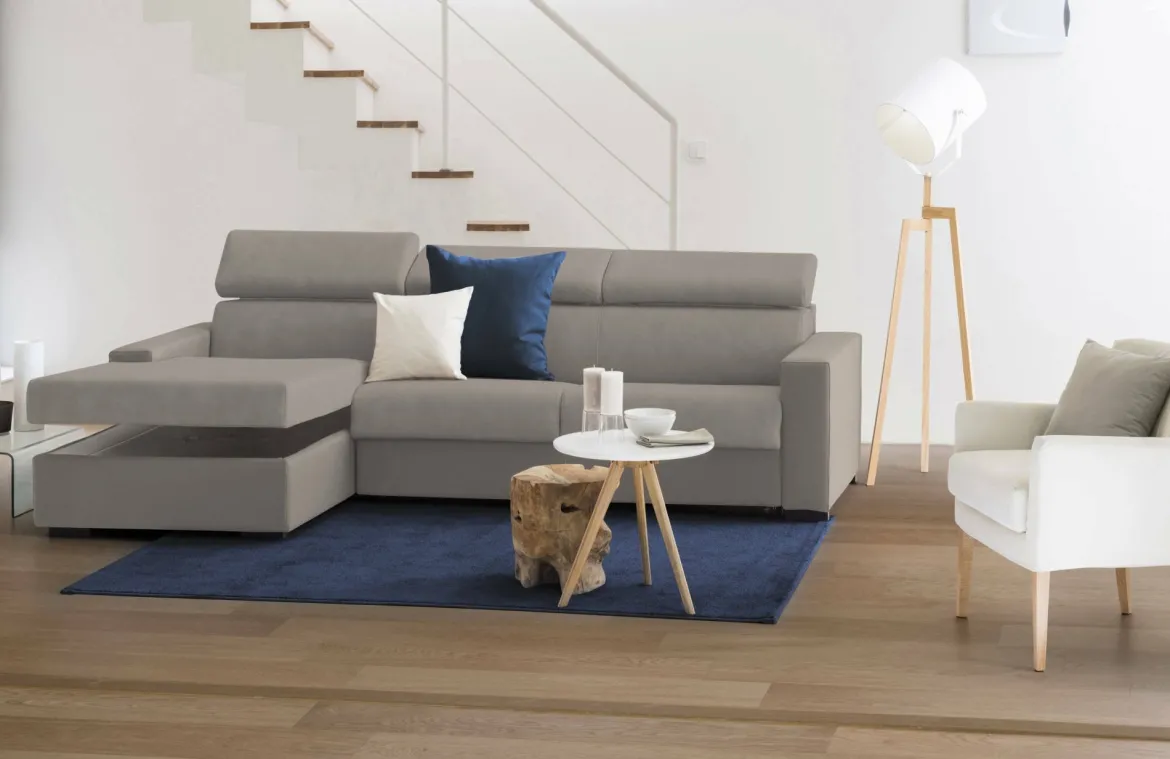 Divano letto con penisola tortora 260x95cm - Aloet