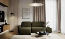 Divano Letto con Penisola Verde Contenitore Reclinabile 229x148 cm, Cuscini Sfoderabili - Rezzo