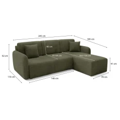 Divano Letto con Penisola Verde Contenitore Reversibile 253x153 cm, Reclinabile - Paullo