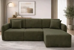 Divano Letto con Penisola Verde Contenitore Reversibile 253x153 cm, Reclinabile - Paullo