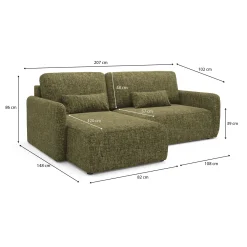 Divano Letto con Penisola Verde Oliva Contenitore Reclinabile 207x148 cm, Reversibile - Pagno