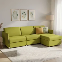 Divano Letto con Penisola Verde Sfoderabile Contenitore 260x160 cm, Idrorepellente Multiposizione Trasformabile in Letto Made in Italy - Sumirago
