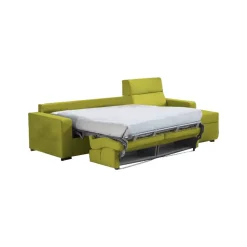 Divano Letto con Penisola Verde Sfoderabile Contenitore 280x160 cm, Idrorepellente Multiposizione Trasformabile in Letto Made in Italy - Celleno