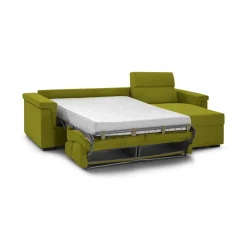 Divano Letto con Penisola Verde Sfoderabile Contenitore 285x160 cm, Idrorepellente Multiposizione Trasformabile in Letto Made in Italy - Priverno