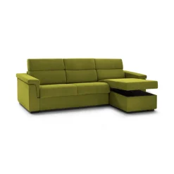 Divano Letto con Penisola Verde Sfoderabile Contenitore 285x160 cm, Idrorepellente Multiposizione Trasformabile in Letto Made in Italy - Priverno