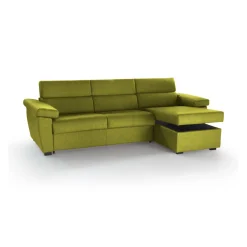 Divano Letto con Penisola Verde Sfoderabile Contenitore 285x160 cm, Idrorepellente Trasformabile in Letto Made in Italy - Esca