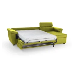 Divano Letto con Penisola Verde Sfoderabile Contenitore 285x160 cm, Idrorepellente Trasformabile in Letto Made in Italy - Esca