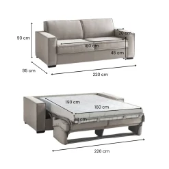 Divano letto due piazze tortora 220x95cm - Asteroide