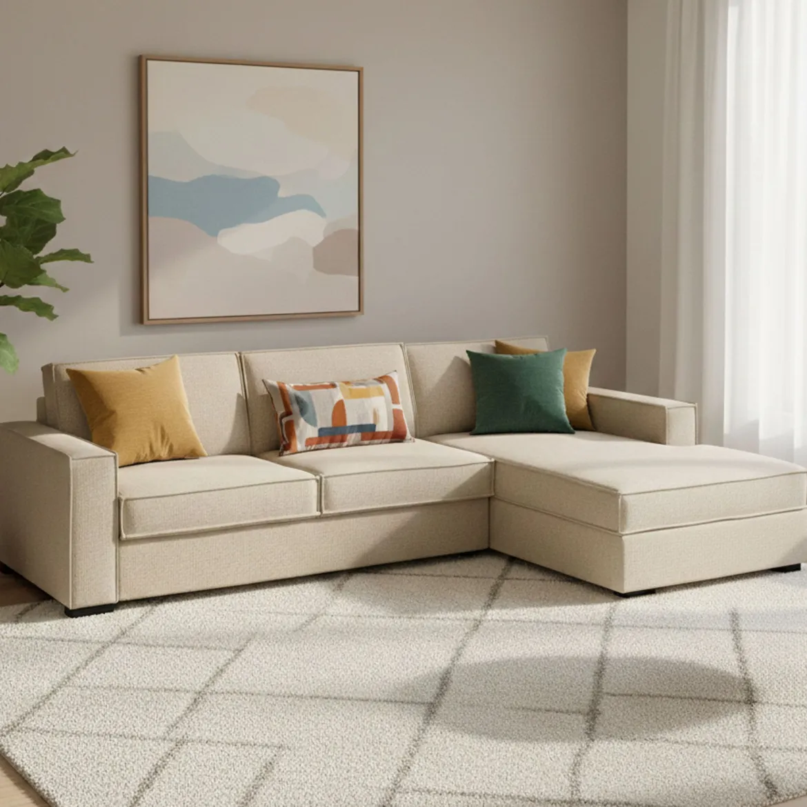 Divano letto in legno massello beige 280x95cm - Achico