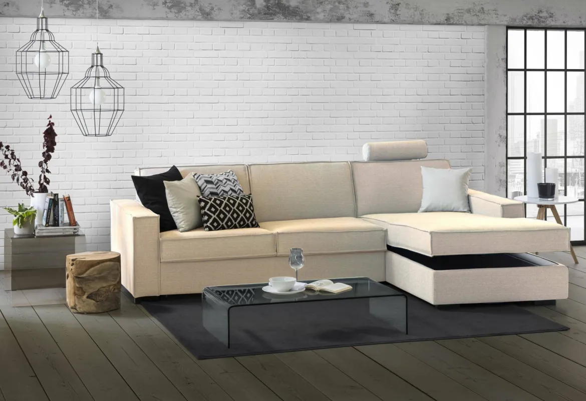 Divano letto in legno massello beige 280x95cm - Achico