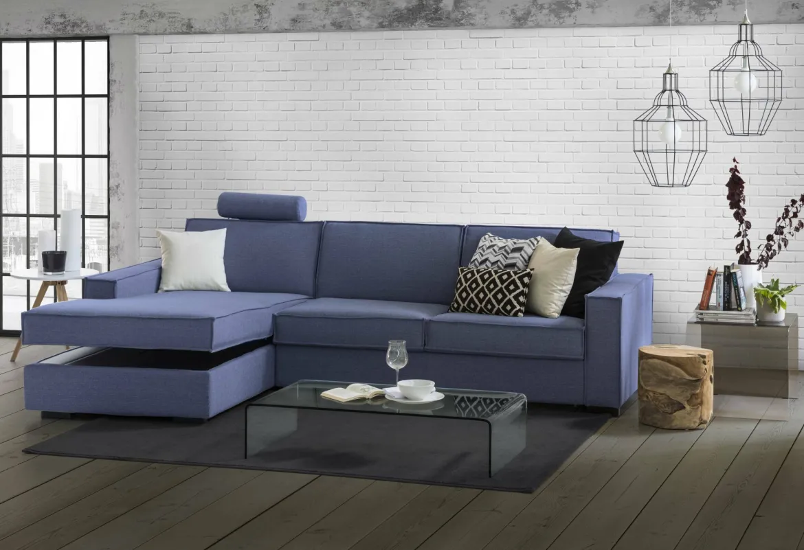 Divano letto in legno massello blu 260x95cm - Albenga