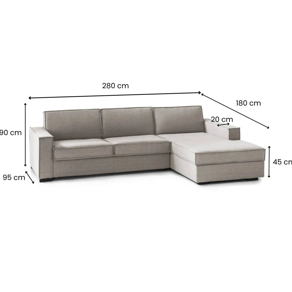 Divano letto in legno massello tortora 280x95cm - Achico