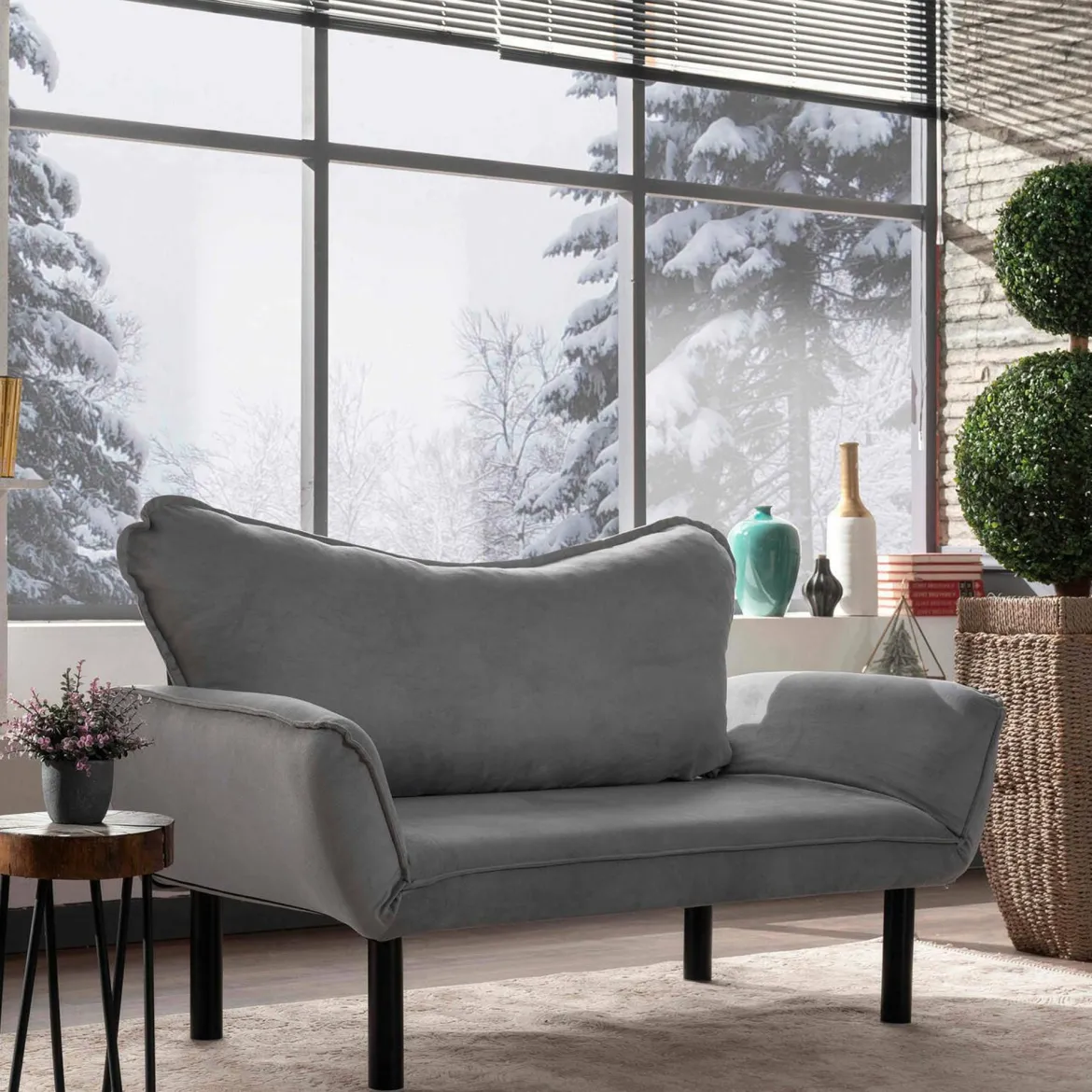 Divano letto in metallo grigio 140x65cm - Hone