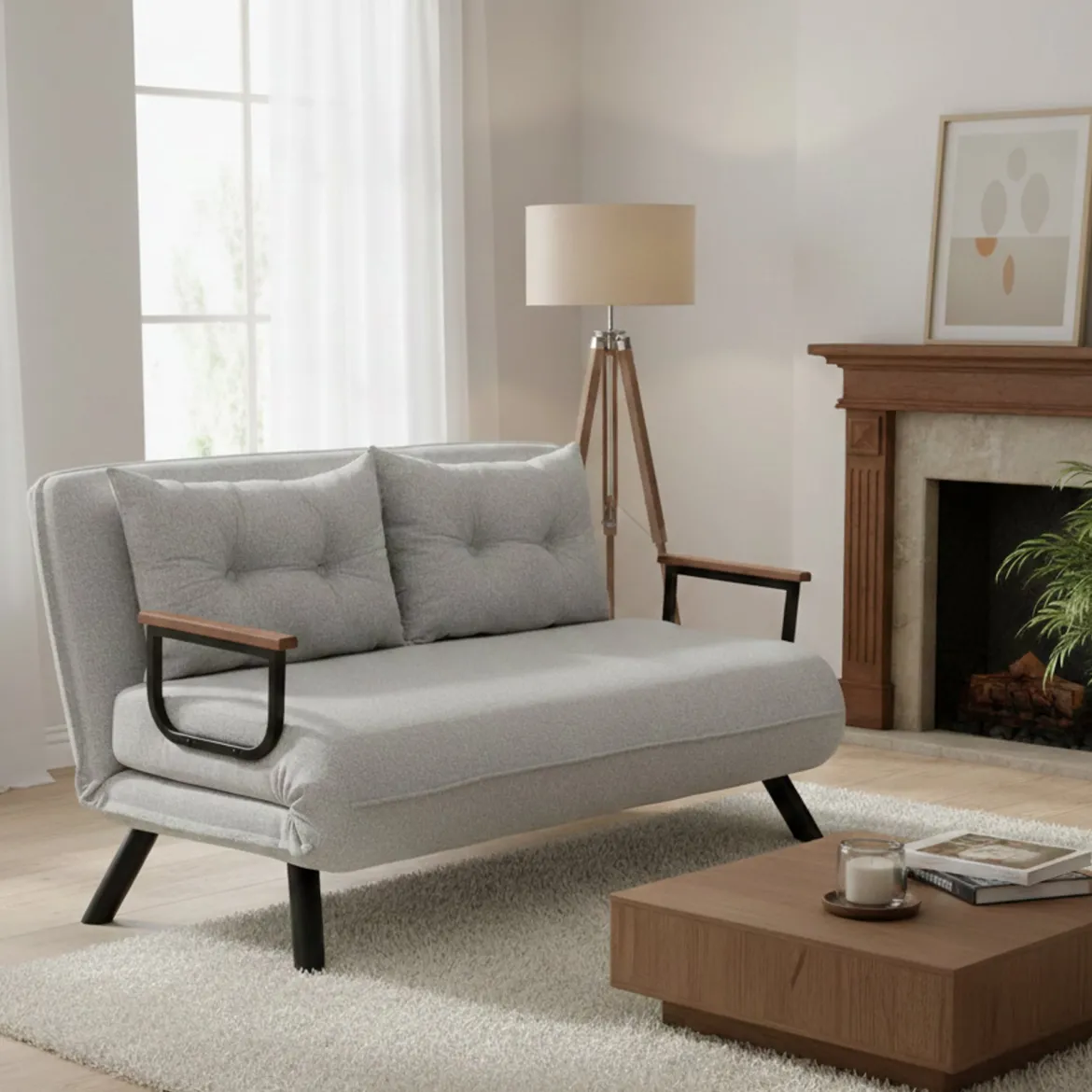 Divano letto in metallo grigio chiaro 133x78cm - Calvin