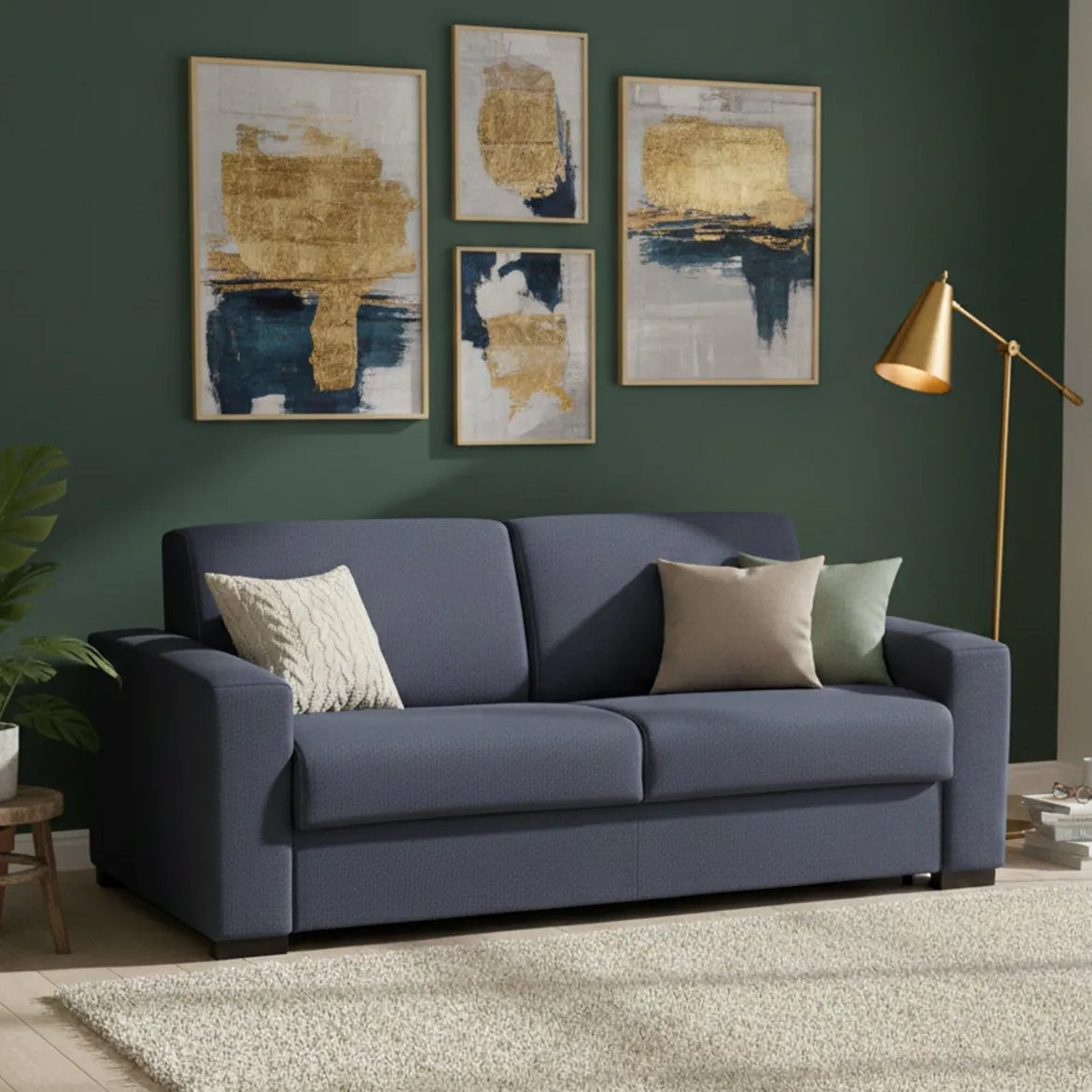 Divano letto in tessuto blu 200x95cm - Andymion