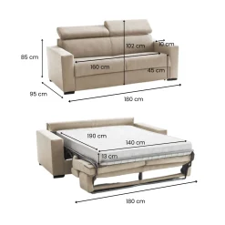 Divano letto 2 piazze beige 200x100cm - Adalberto