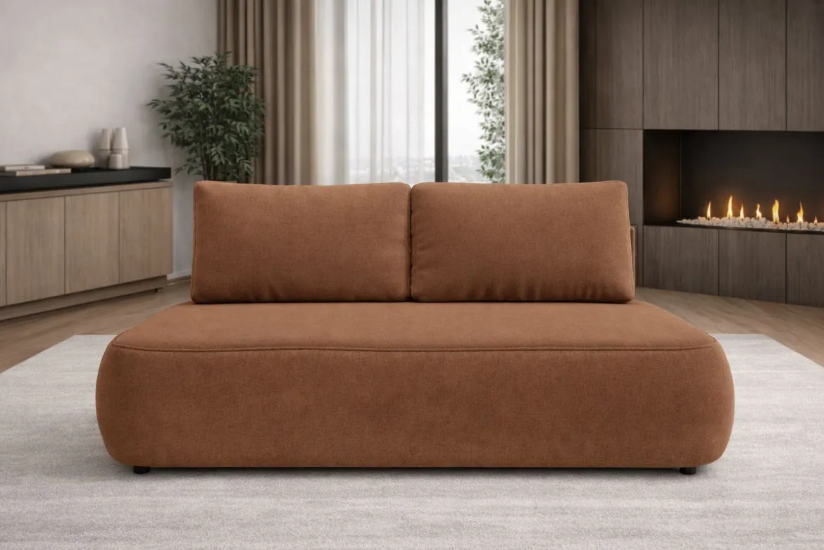 Divano Letto 2 Posti Arancione Contenitore Cuscini Sfoderabili 210x106 cm, Reclinabile - Brugnato