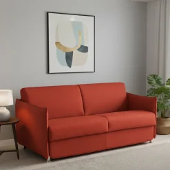 Divano Letto 2 Posti Arancione Sfoderabile Contenitore 160x95 cm, di Apertura a Ribalta Made in Italy - Follina