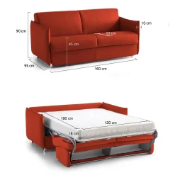 Divano Letto 2 Posti Arancione Sfoderabile Contenitore 160x95 cm, di Apertura a Ribalta Made in Italy - Verceia