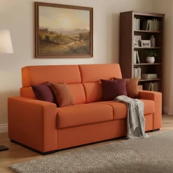 Divano Letto 2 Posti Arancione Sfoderabile Contenitore 180x95 cm, di Apertura a Ribalta Made in Italy - Casabona