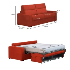 Divano Letto 2 Posti Arancione Sfoderabile Contenitore 180x95 cm, di Apertura a Ribalta Made in Italy - Casabona