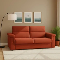 Divano Letto 2 Posti Arancione Sfoderabile Contenitore 185x95 cm, di Apertura a Ribalta Made in Italy - Rigolato