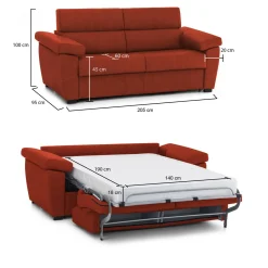 Divano Letto 2 Posti Arancione Sfoderabile Contenitore 205x95 cm, di Apertura a Ribalta Made in Italy - Fisciano