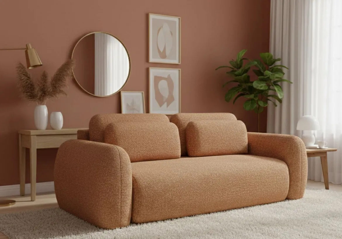 Divano Letto 3 Posti Arancione Sfoderabile Contenitore 200x95 cm, Lavabile Made in Italy - Cecina