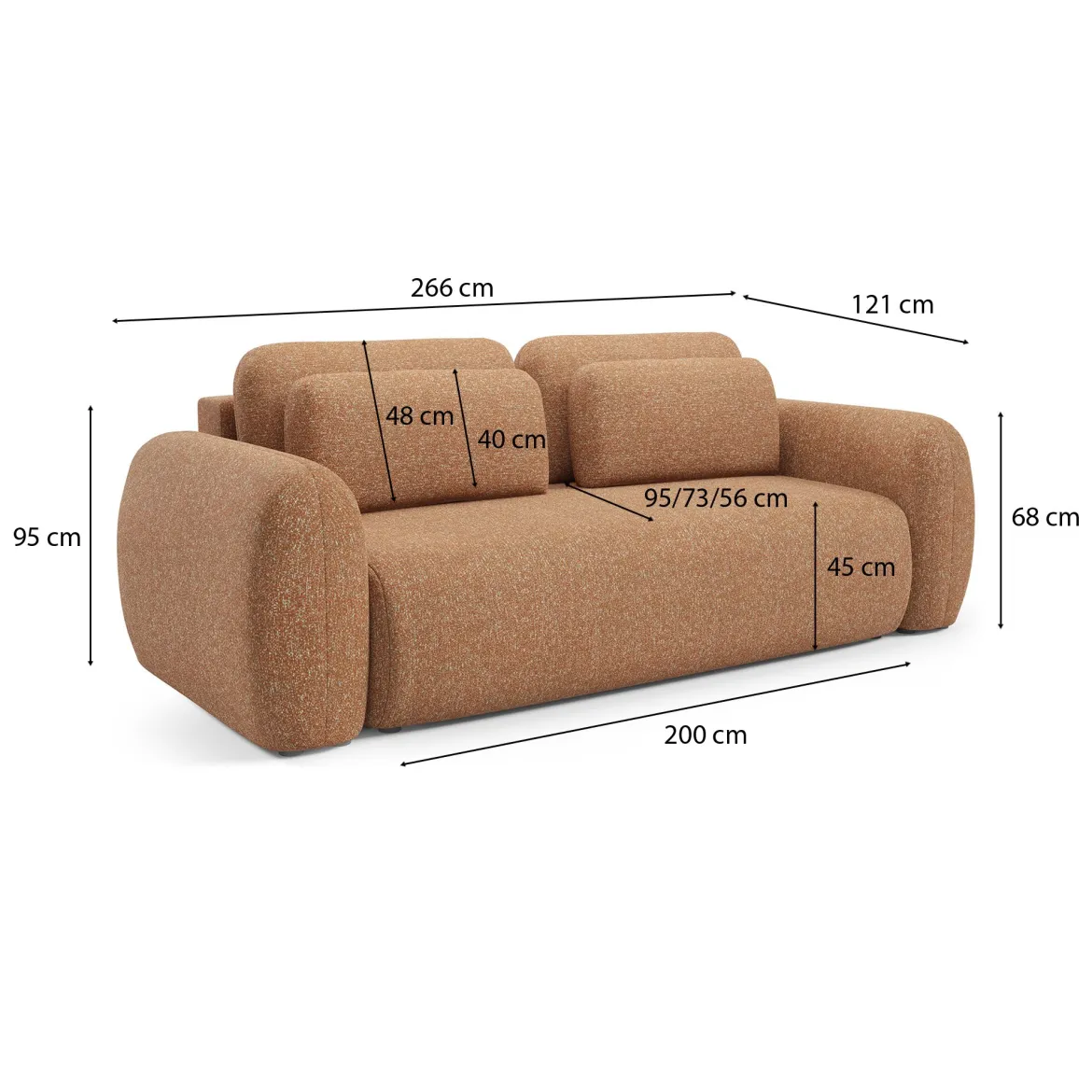 Divano Letto 3 Posti Arancione Sfoderabile Contenitore 200x95 cm, Lavabile Made in Italy - Cecina